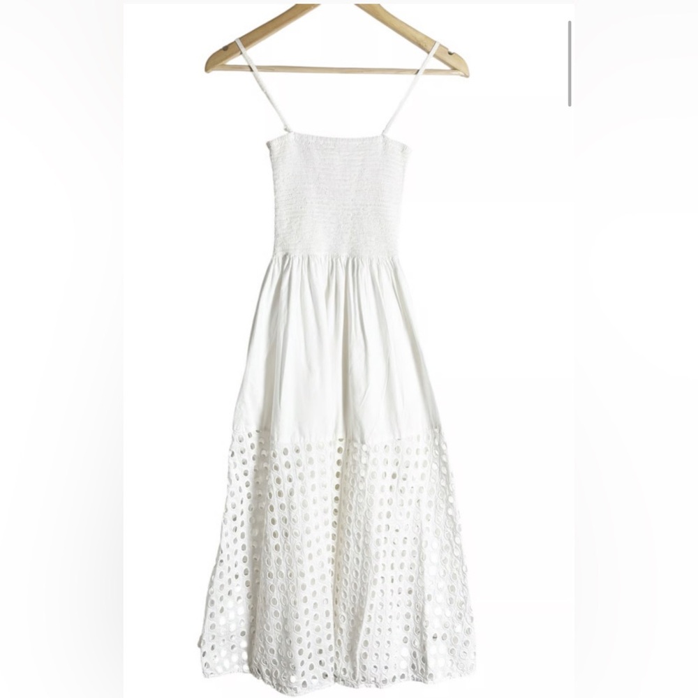 Solid & Striped White Smocked Eyelet Maxi Dress Size S